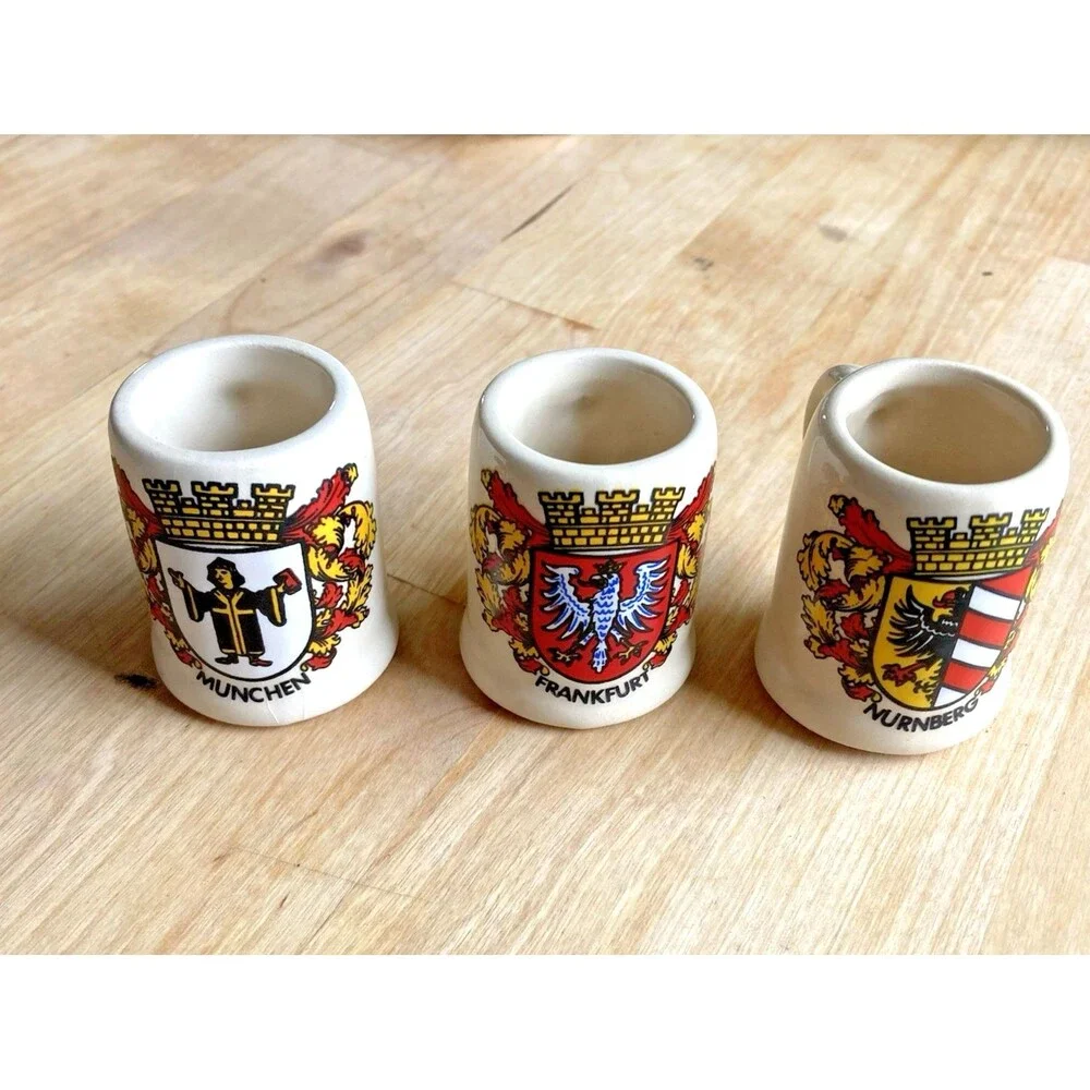 Mini German Beer Steins Set of 3 Rare Vintage Munchen, Frankfurt  & Nurnberg EC